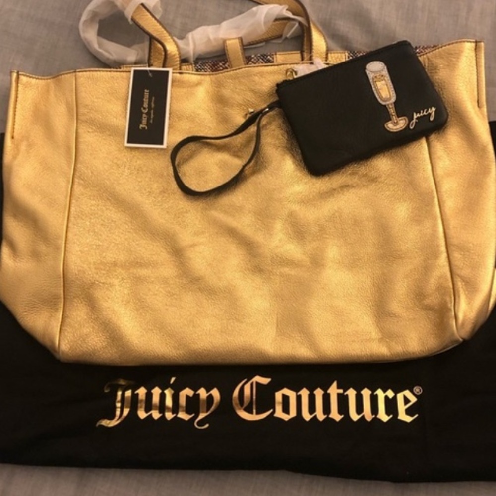 Juicy Couture Gold Cowhide Tote w/ Reversible Python Print